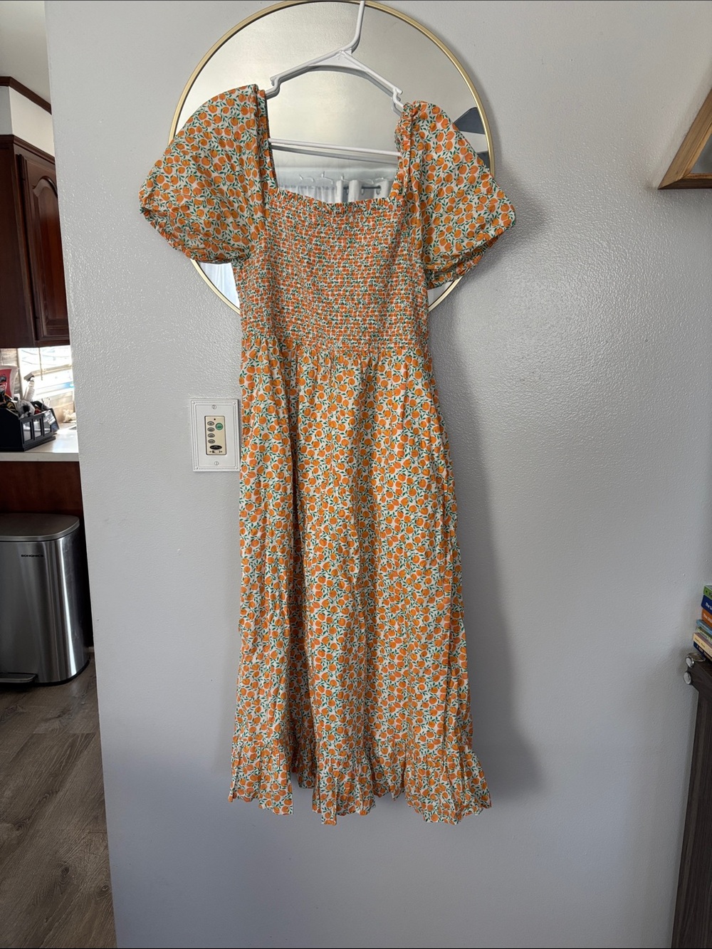 J. Crew Oranges Smocked Maxi Dress with Puff Sleeves